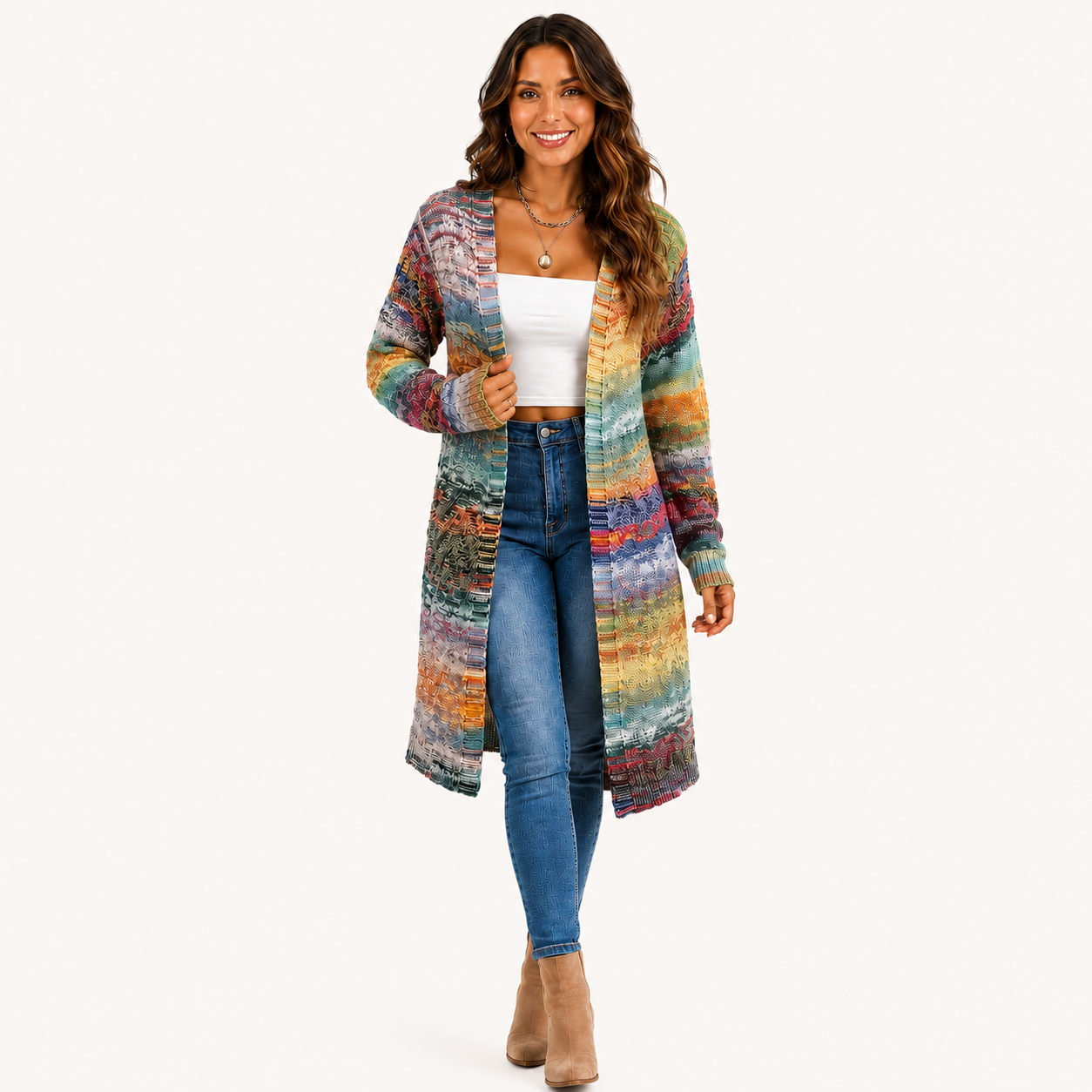 Color Block Open Front Cardigan Sweater
