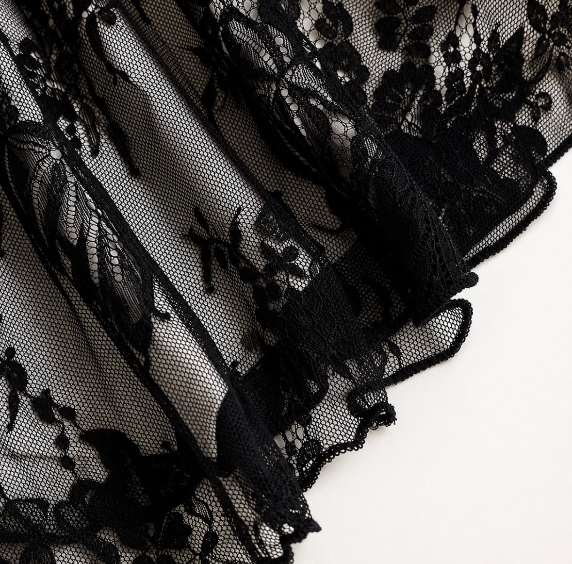 Black Lace Floral Asymmetrical Top