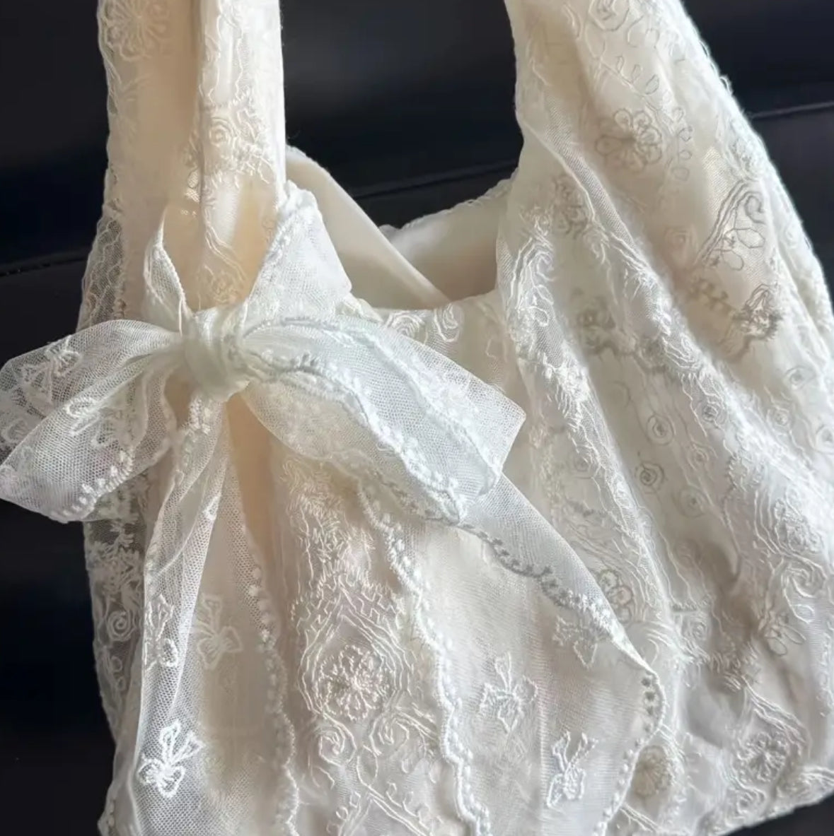 Lace-Like Embroidered Open Tote Bag
