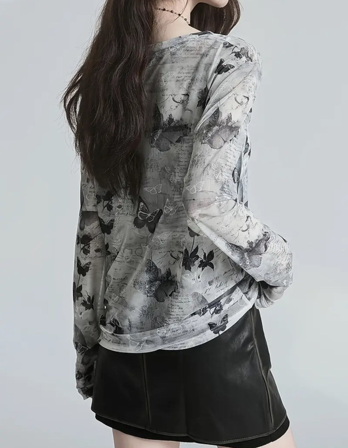 Semi-Sheer Long Sleeve Butterfly Top