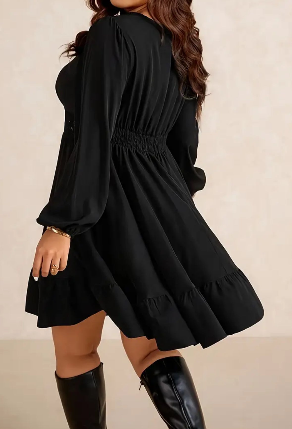 Plus Size French Style V-Neck Lace Ruffled Maxi Dress