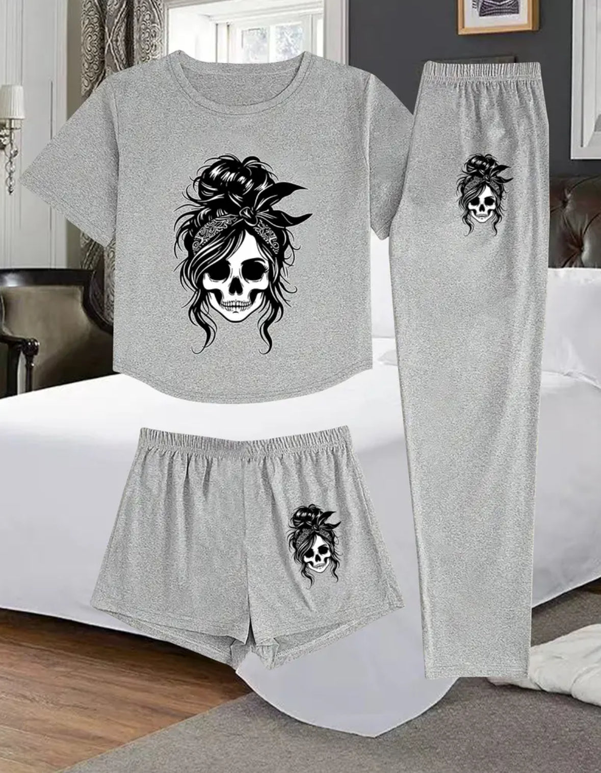 3-piece Gothic Skull Loungewear Set