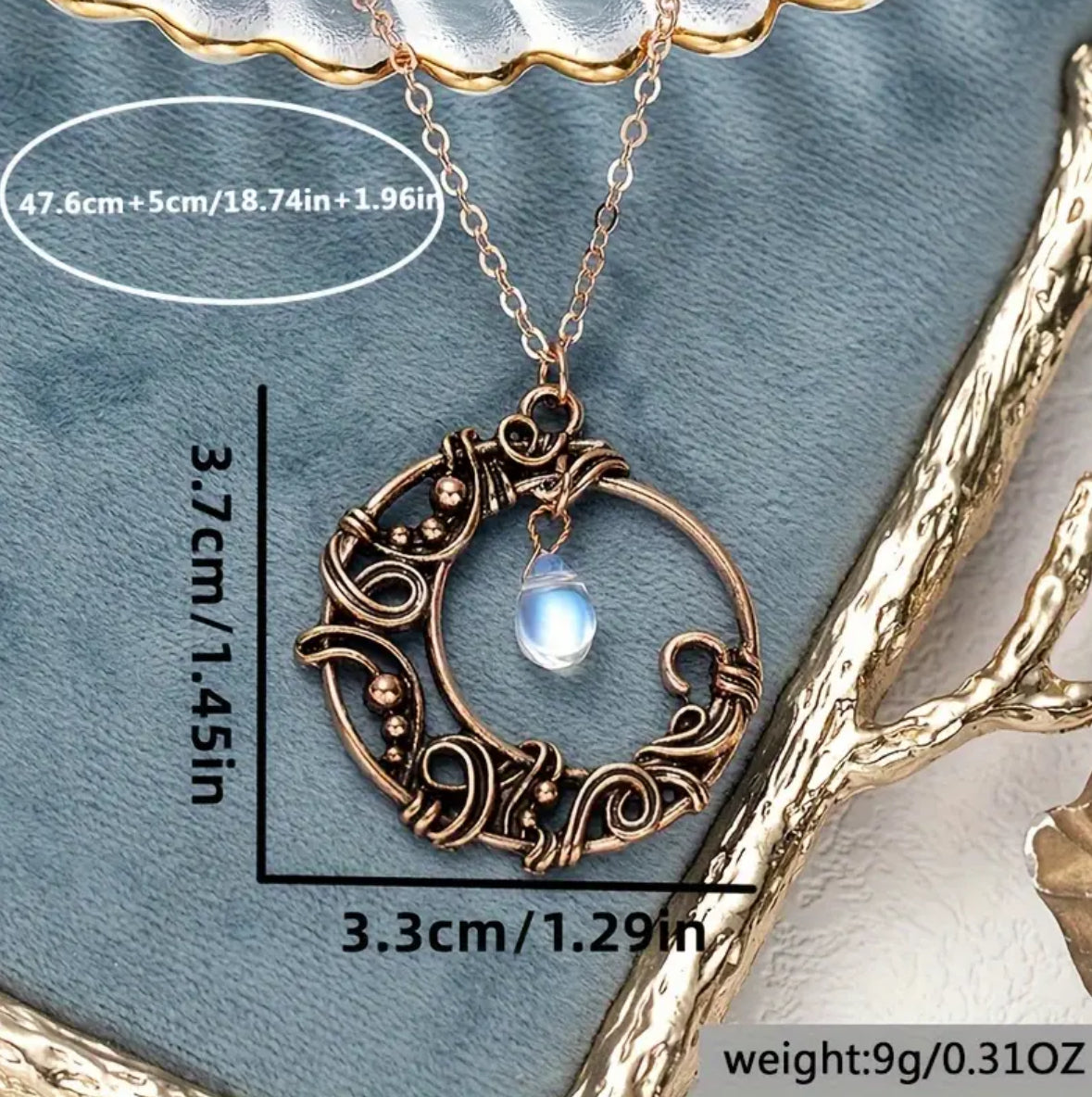 Vintage Hollow Moon Pendant Necklace