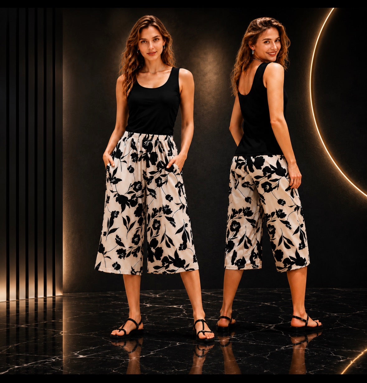 2-piece Solid Tank Top with Long Bermuda Length Pants