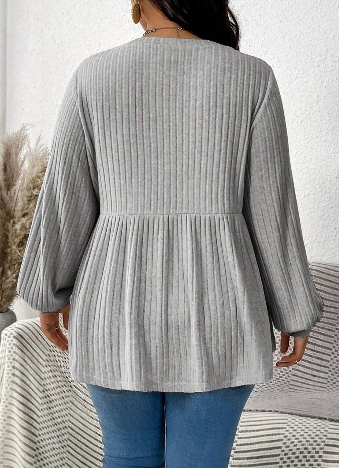 Plus Size Ribbed Batwing Sleeve Top