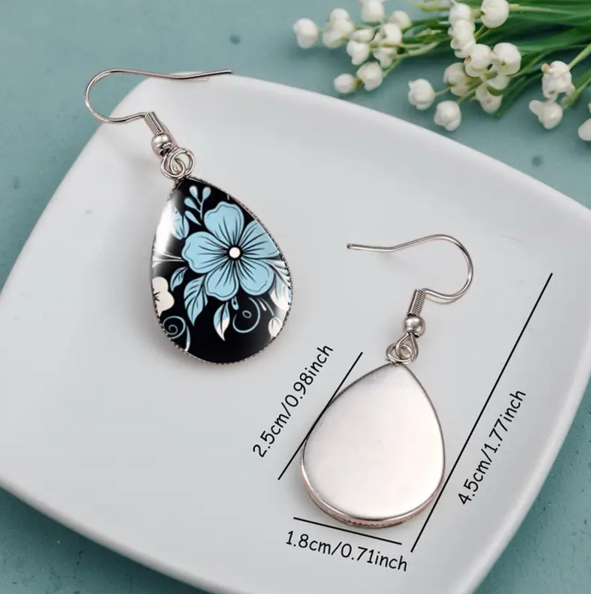 Hand Painted Floral Glass Earrings