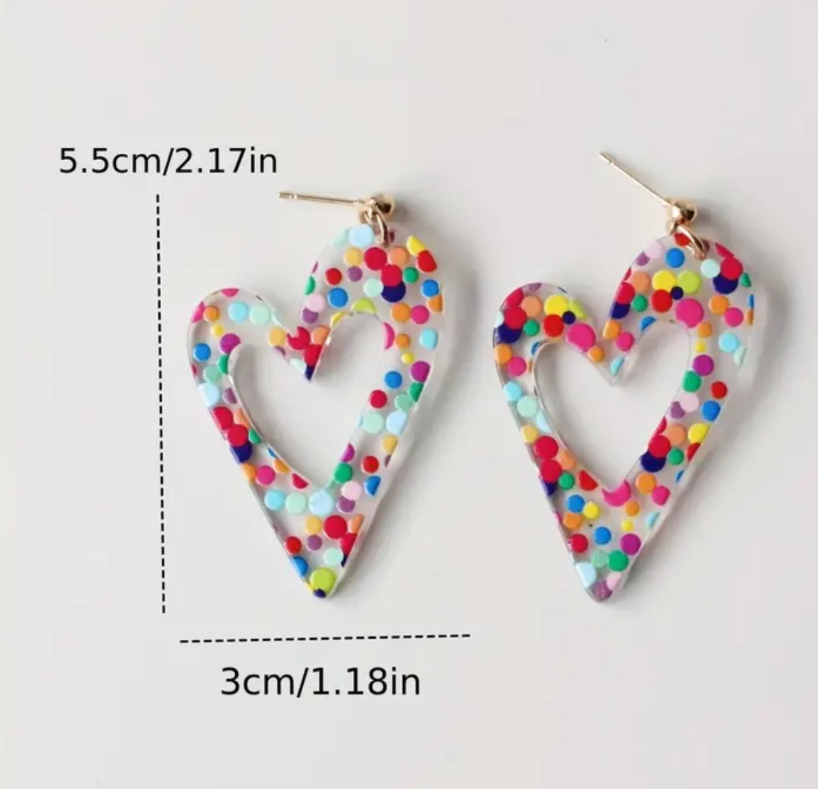 Heart-Shaped Earrings with Pastel Polka Dots