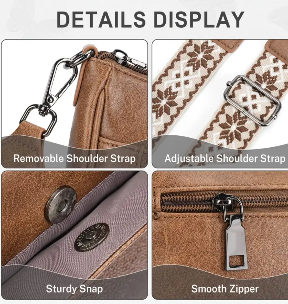 Faux Leather Handbag with adjustable and removable strap