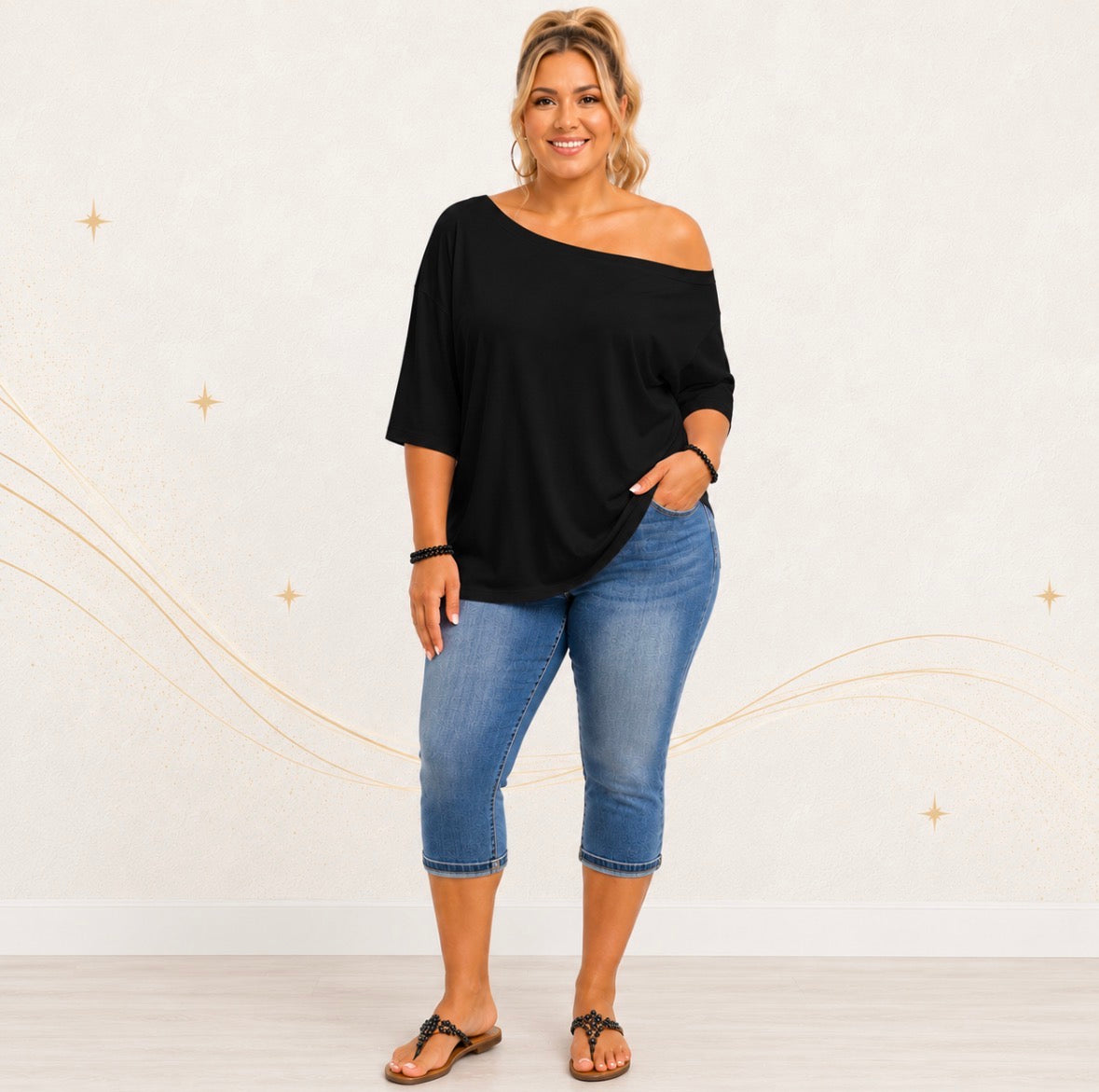 Plus Size Off Shoulder Solid Top