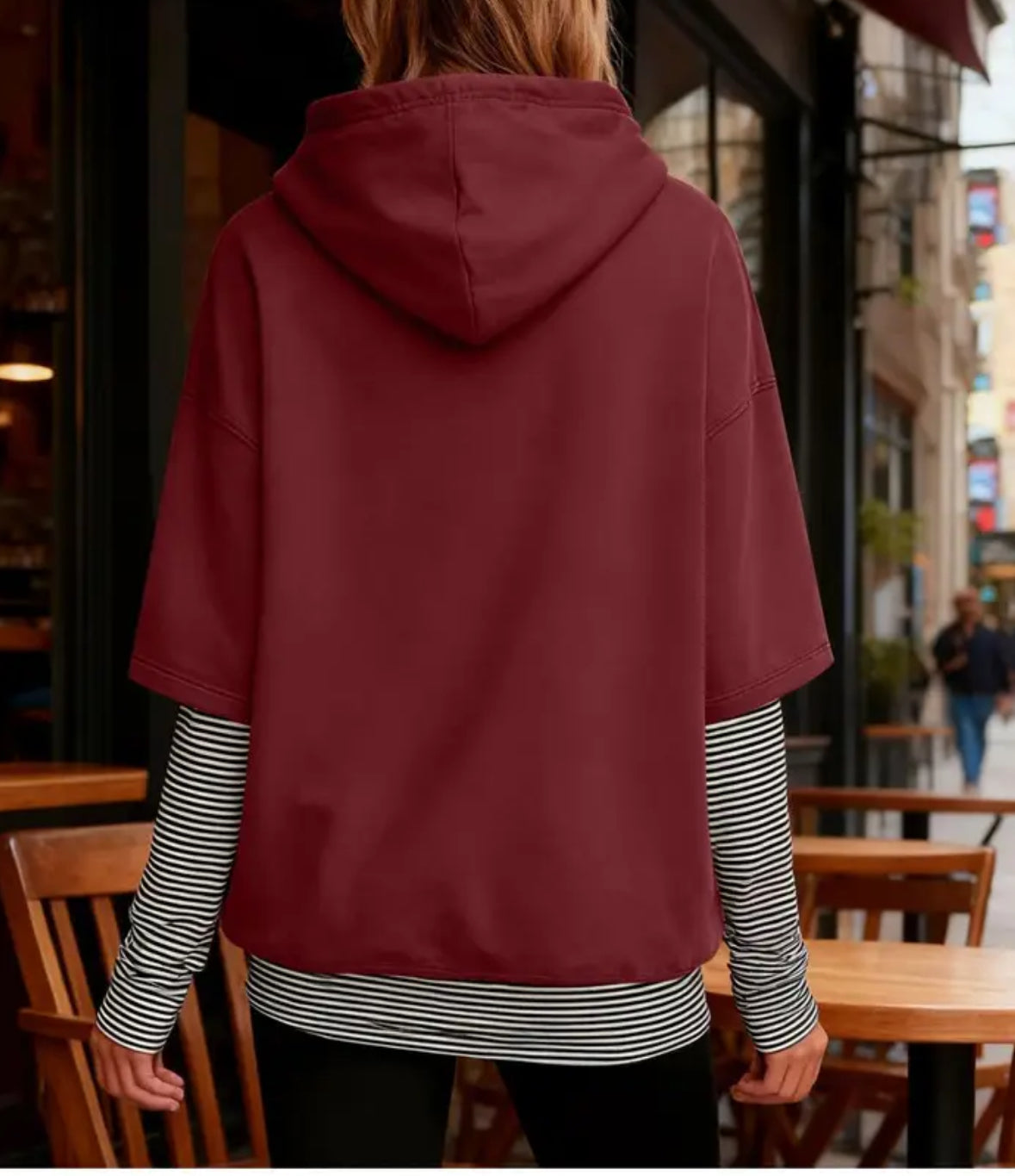 Long Sleeve Faux 2-piece Hooded Sweatshirt