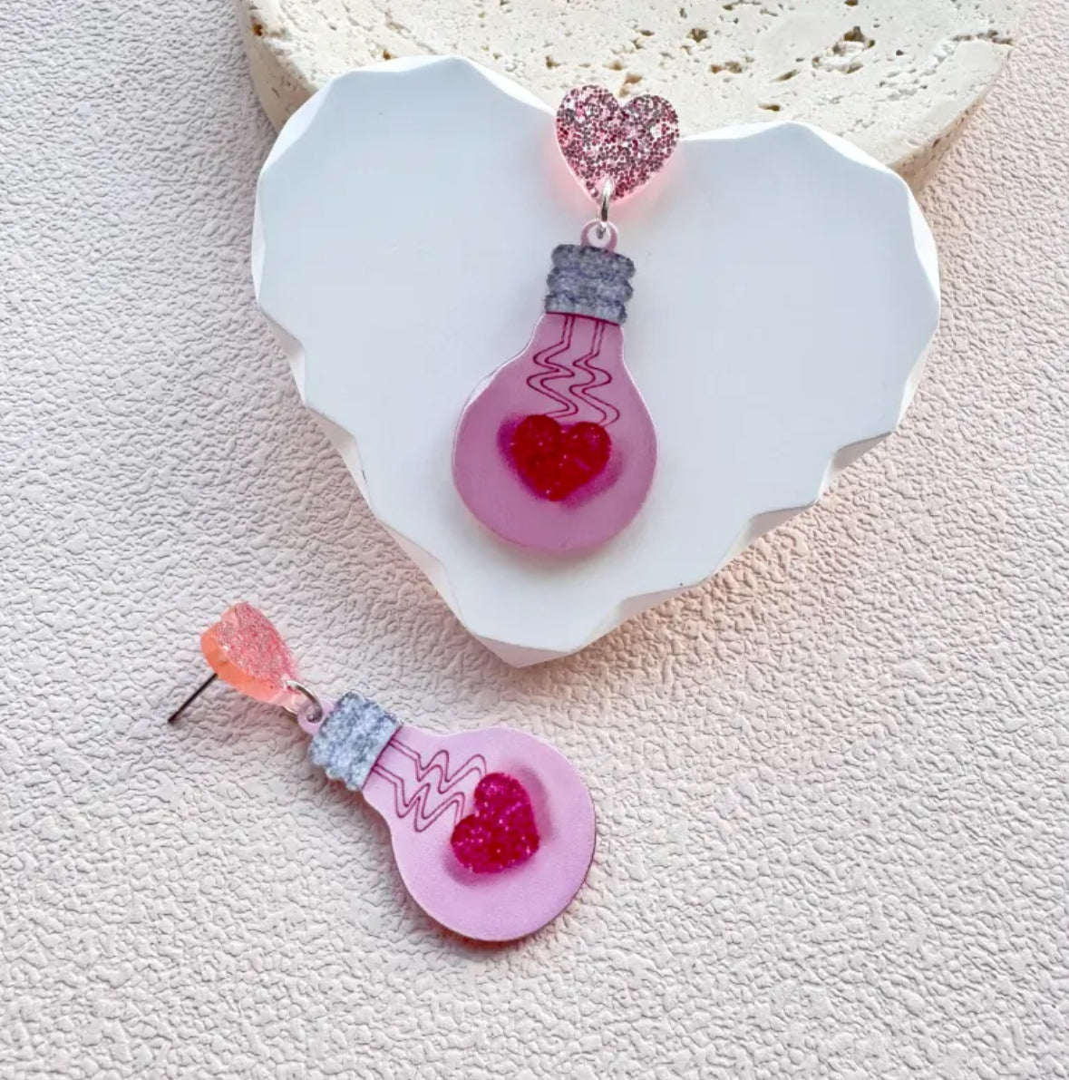 Light Bulb Heart Acrylic Earrings