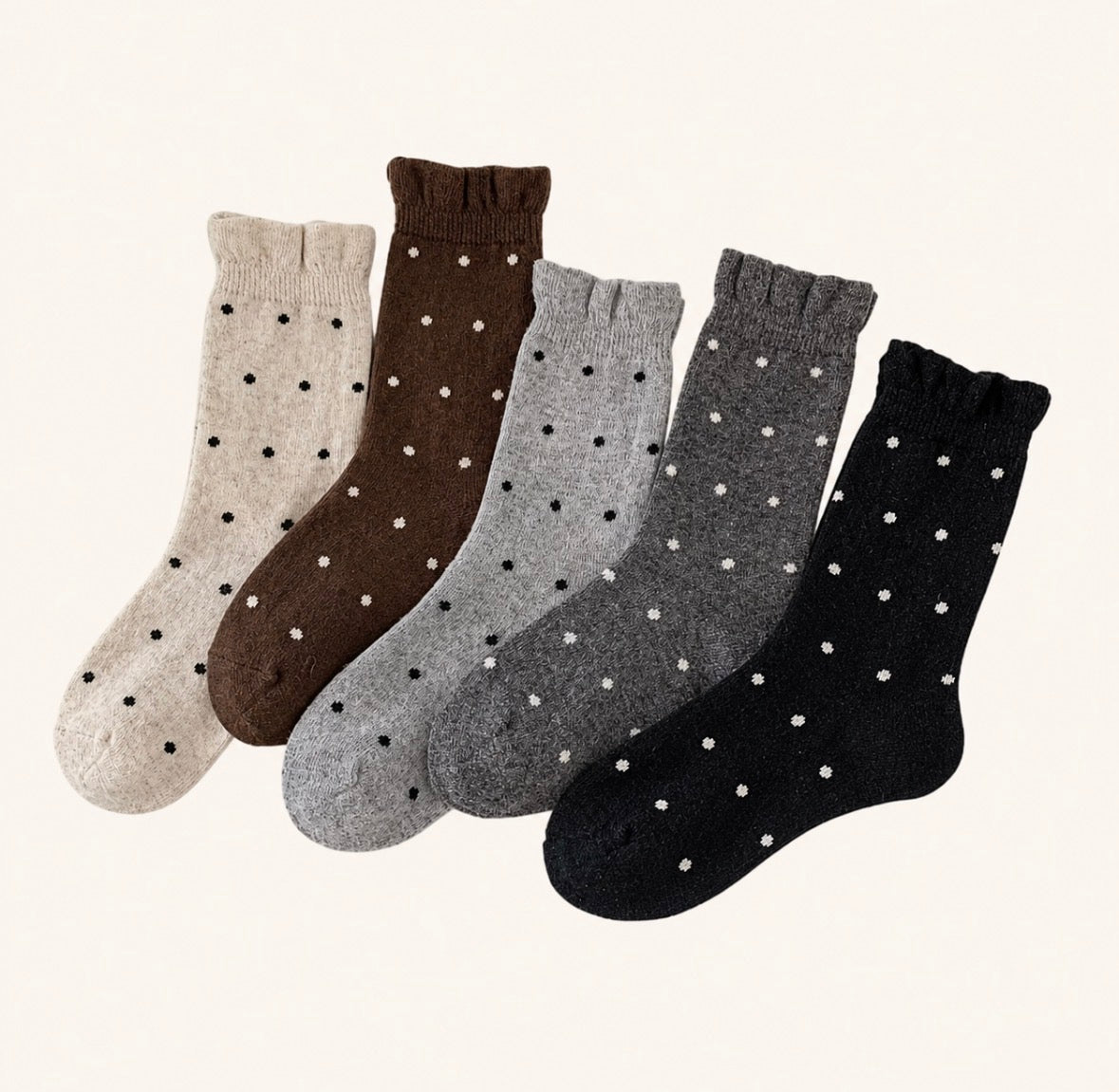 5-pairs Retro Polka Dot Mid-Calf Lace Socks