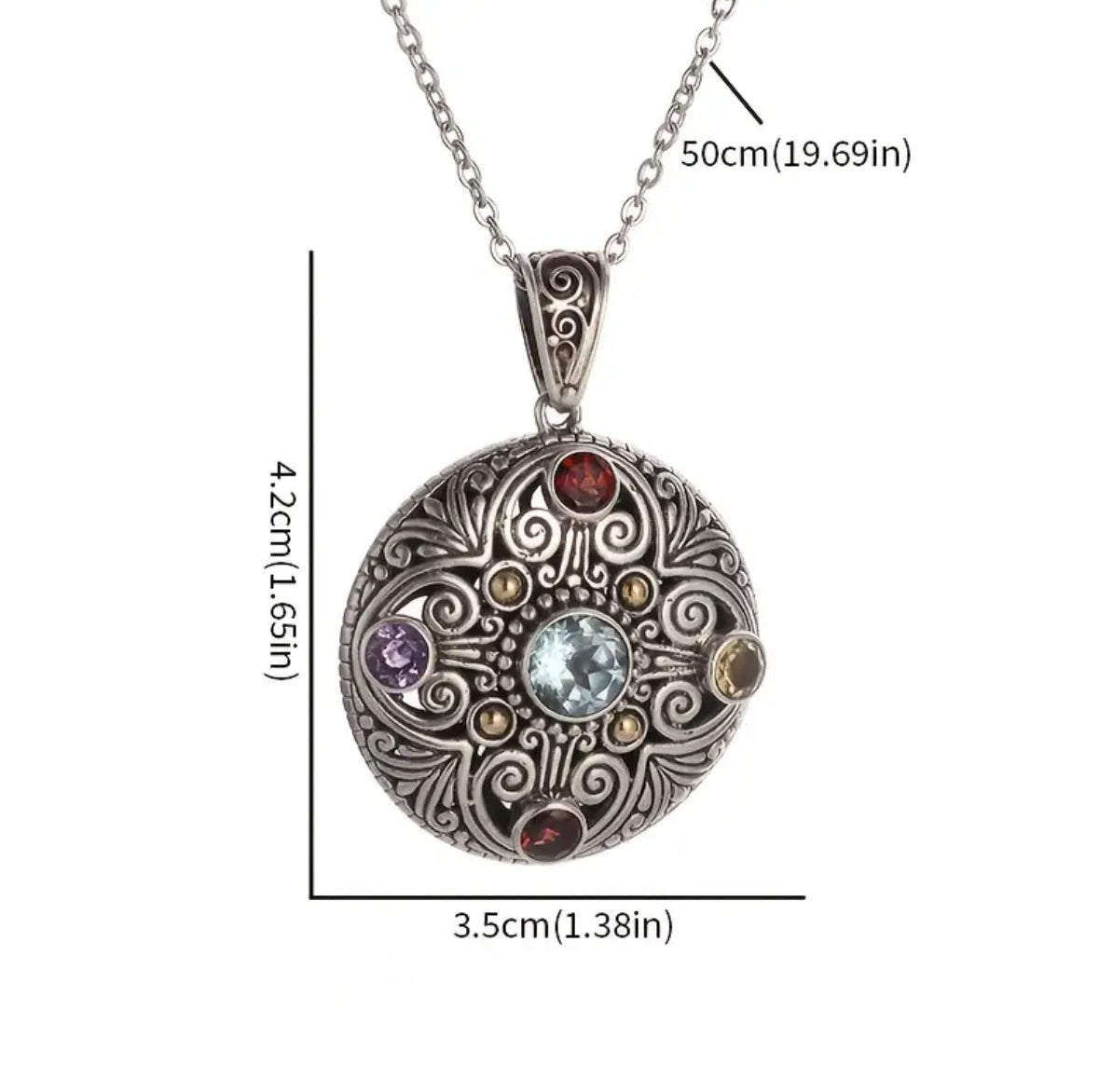 Hallow Round Box Pendant with Synthetic Gem Embellishments