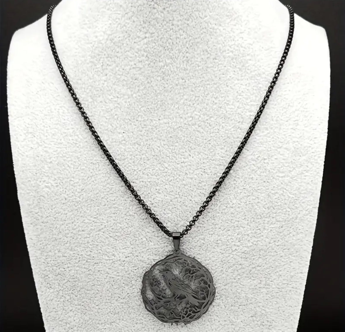 Gothic Crow Life Tree Pendant Necklace