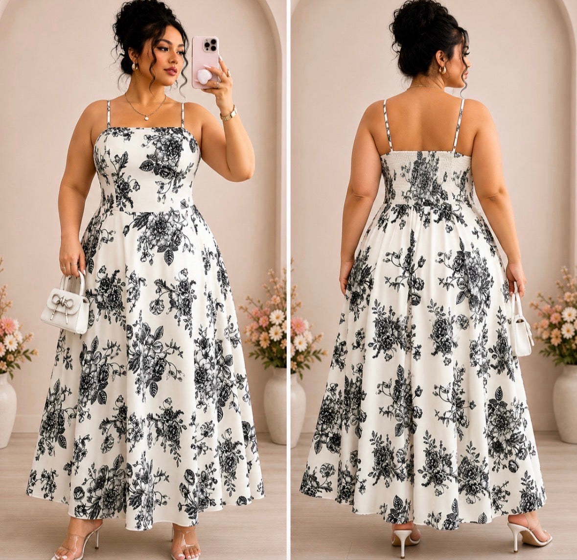 Plus Size 2-piece Floral Print Cami Dress And Chiffon Cape Set with Tie