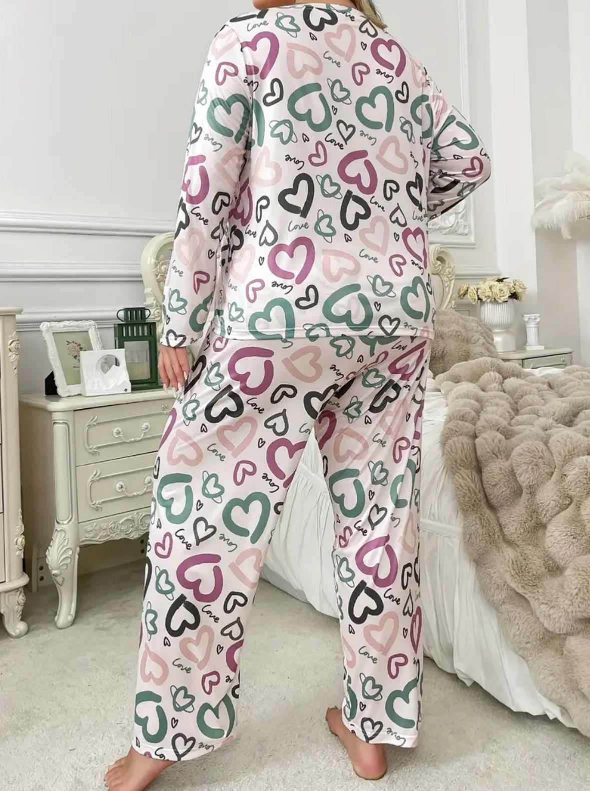 Plus Size 2-piece Multicolor Heart Loungewear Set