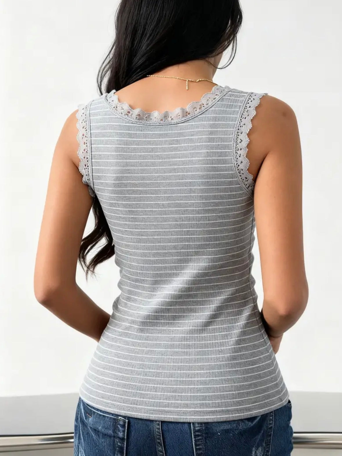 Striped Tank Top with Lace Trim