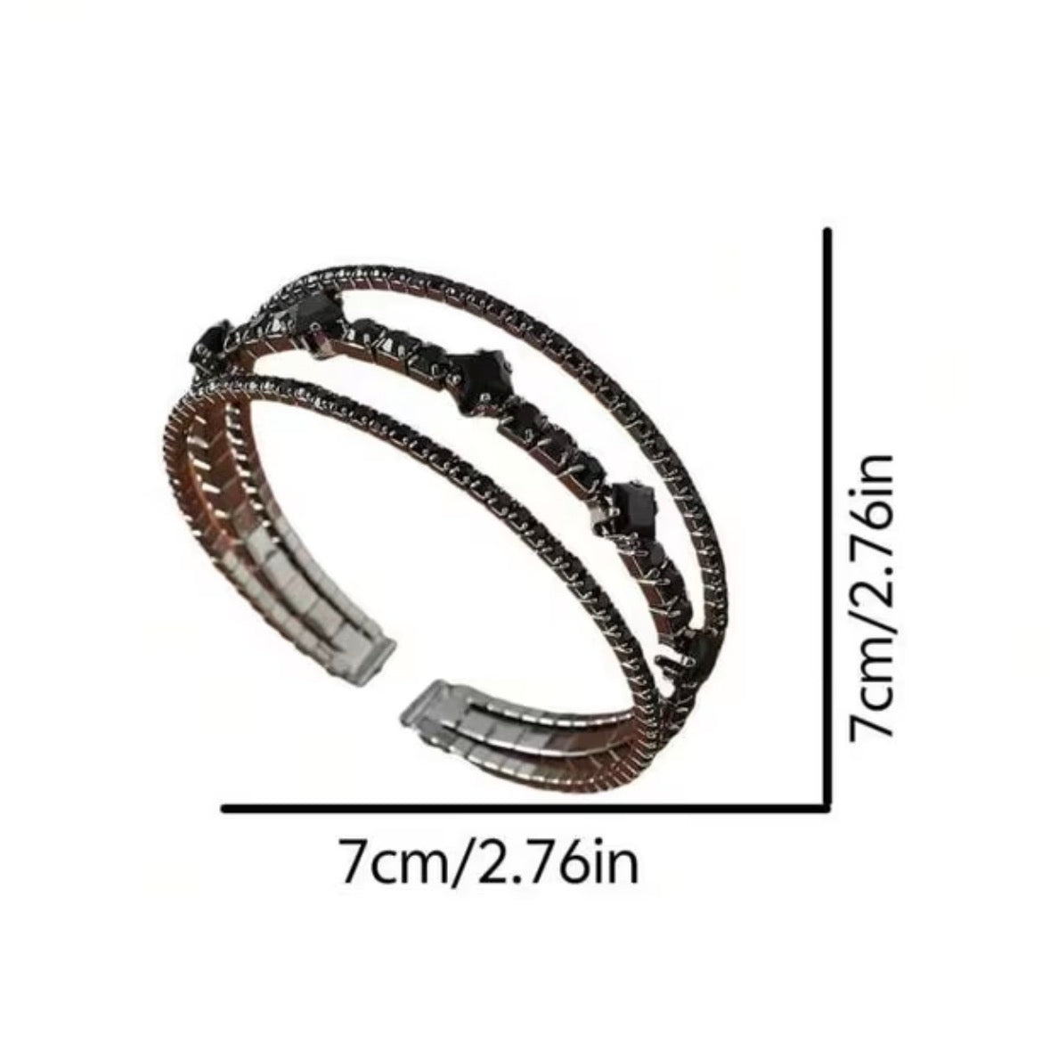 3-row Open Ended Synthetic Black Zirconia Bracelet