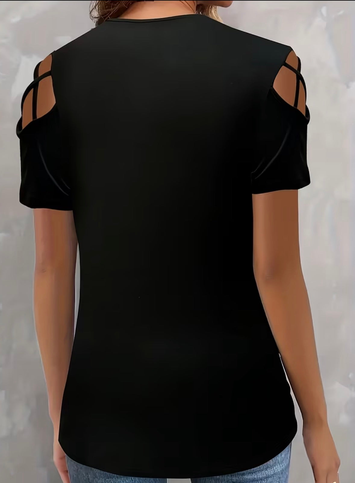 Short-Sleeve Off-Shoulder with Cross Straps, And Butterfly Rhinestones