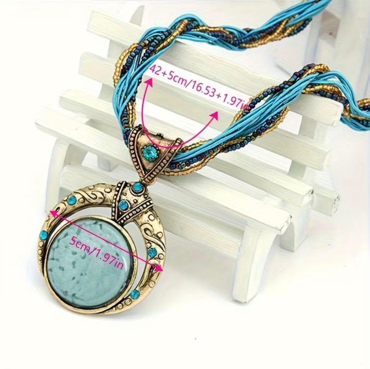 Bohemian Multi-Color Beaded Earthy Tones Synthetic Stone Pendant Necklace