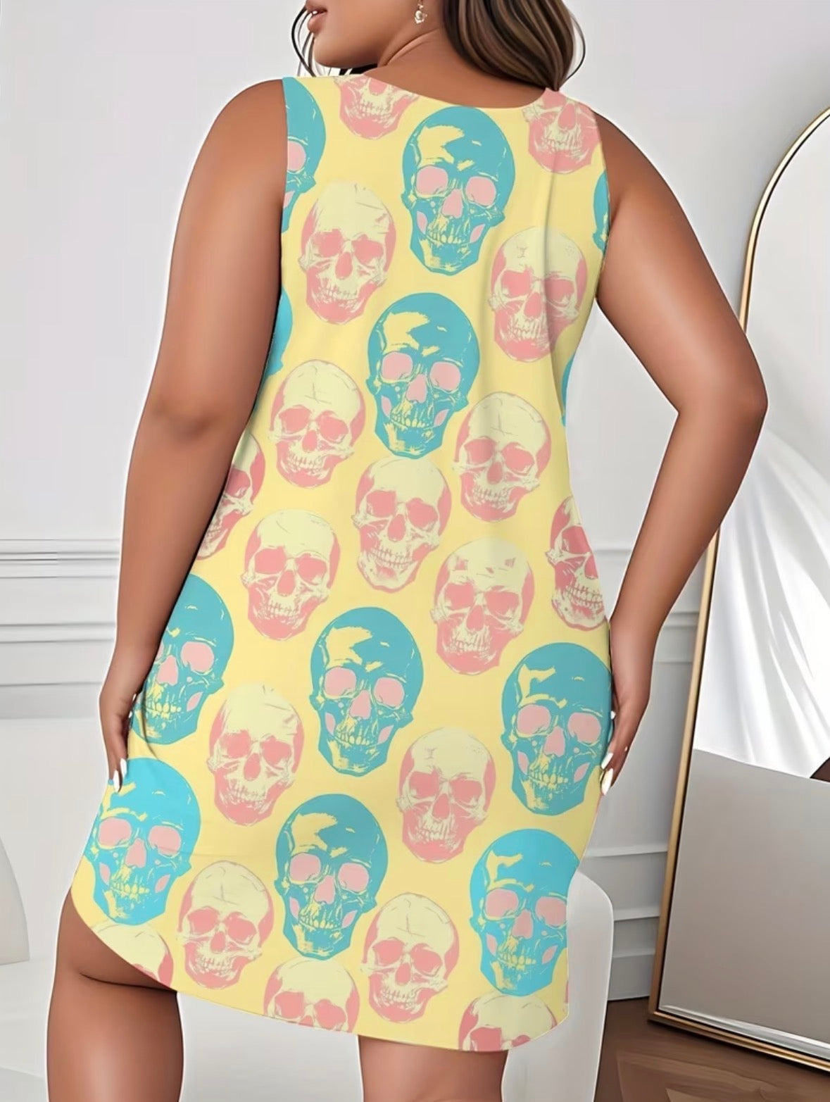 Plus Size Printed Skull Sleeveless Round Neck Sleeveless Dress