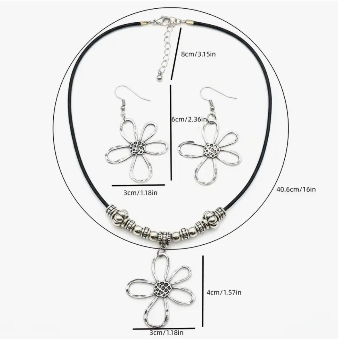 Bohemian Retro Hollow Flower Necklace and Earring Set