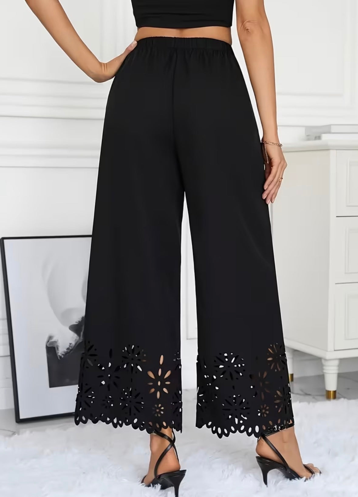 Wide-Leg Pants with Cut Out Trim