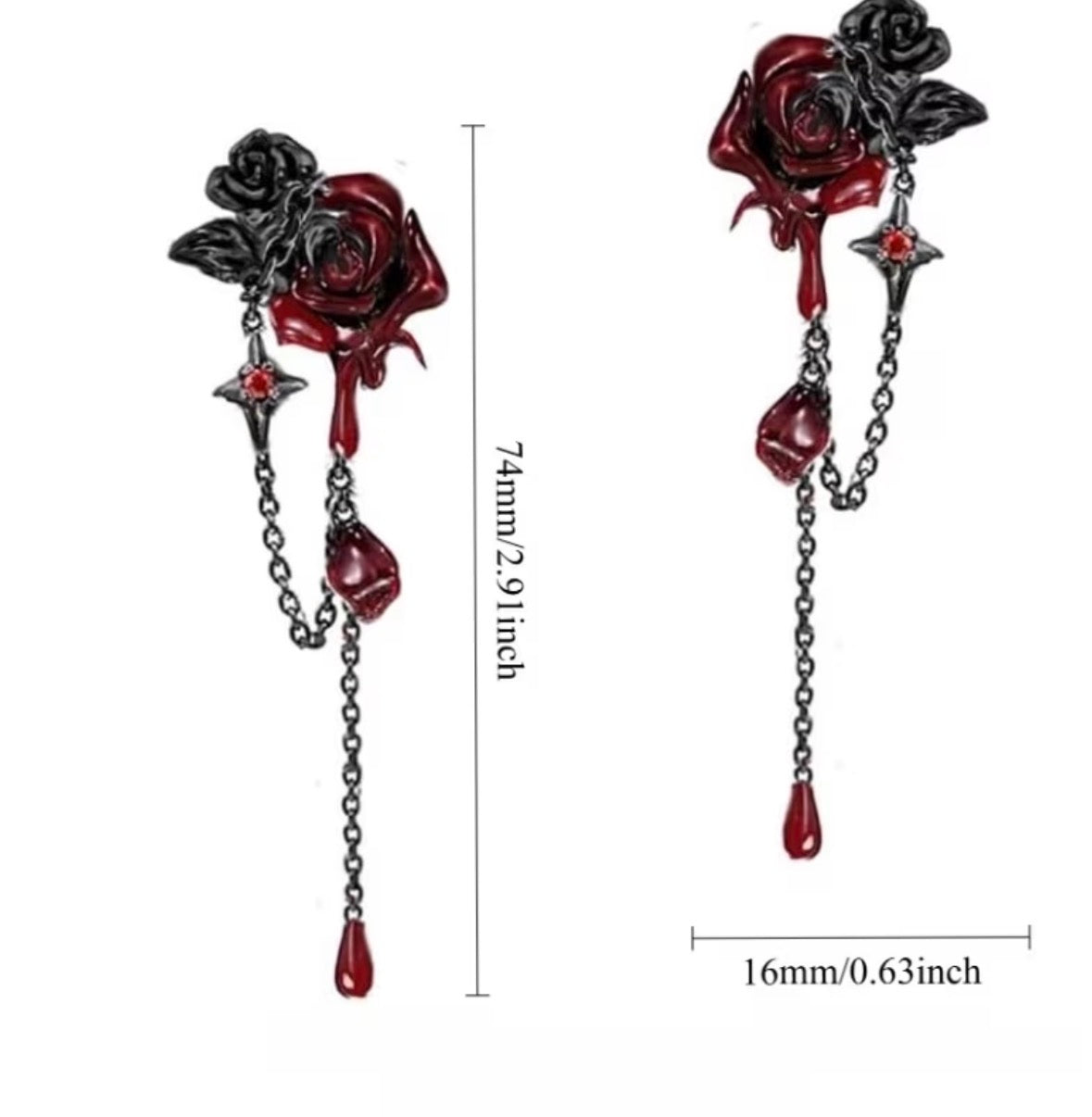 Gothic Style Red Rose Earrings