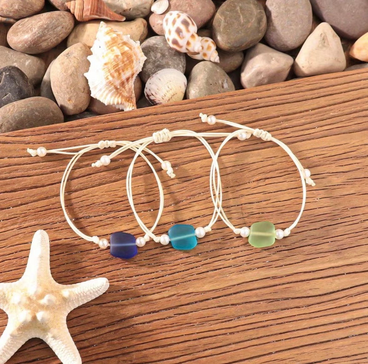 3-piece Bohemian Sea Glass Bracelet Set