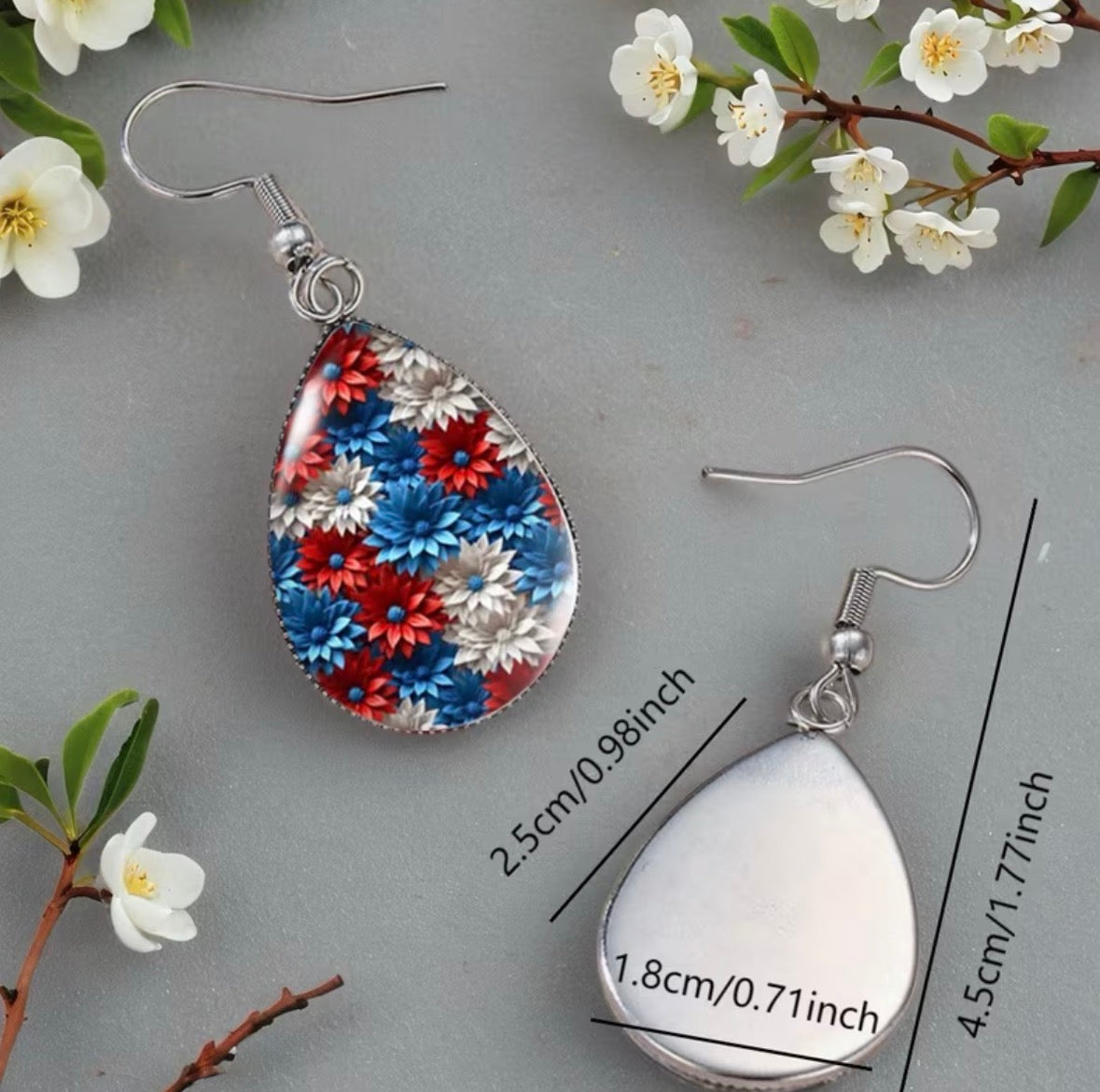 Red White Blue Daisy Earrings
