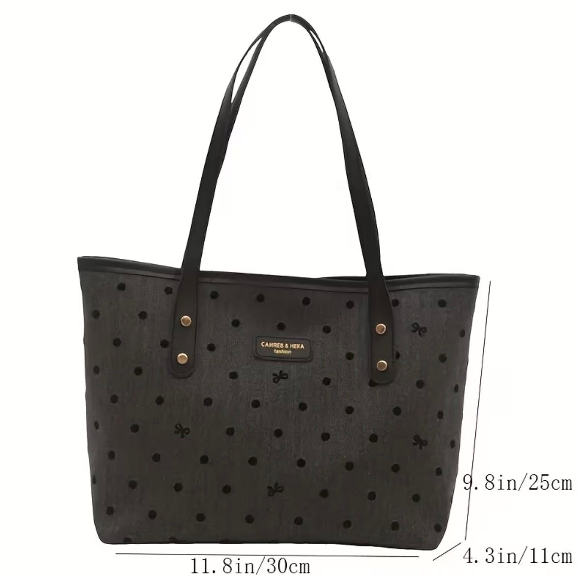 Black “POLKA DOTS and BOWS” Large Capacity Nylon Tote Bag
