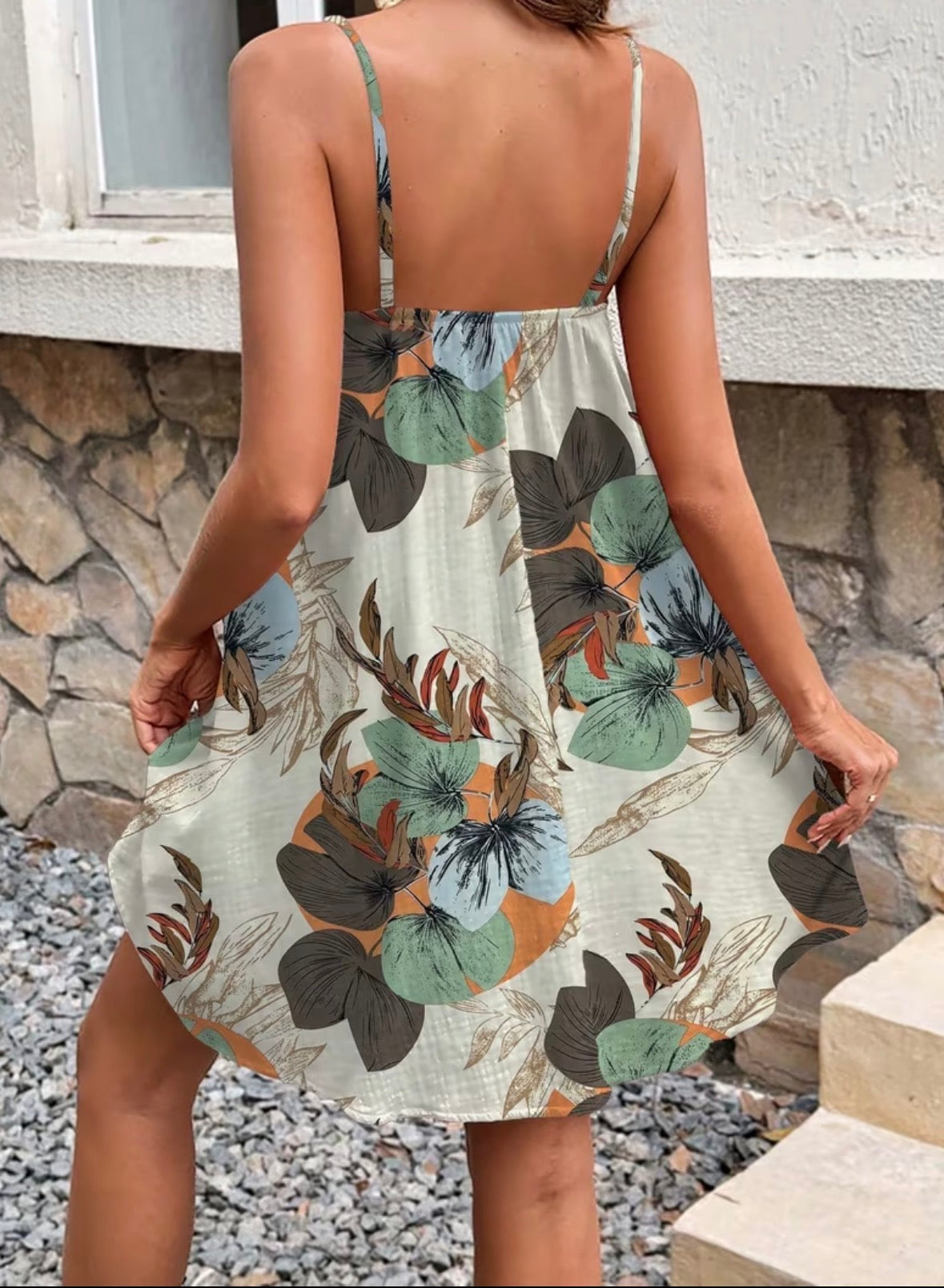 Tropical Plant Print Bohemian Style A-line Dress