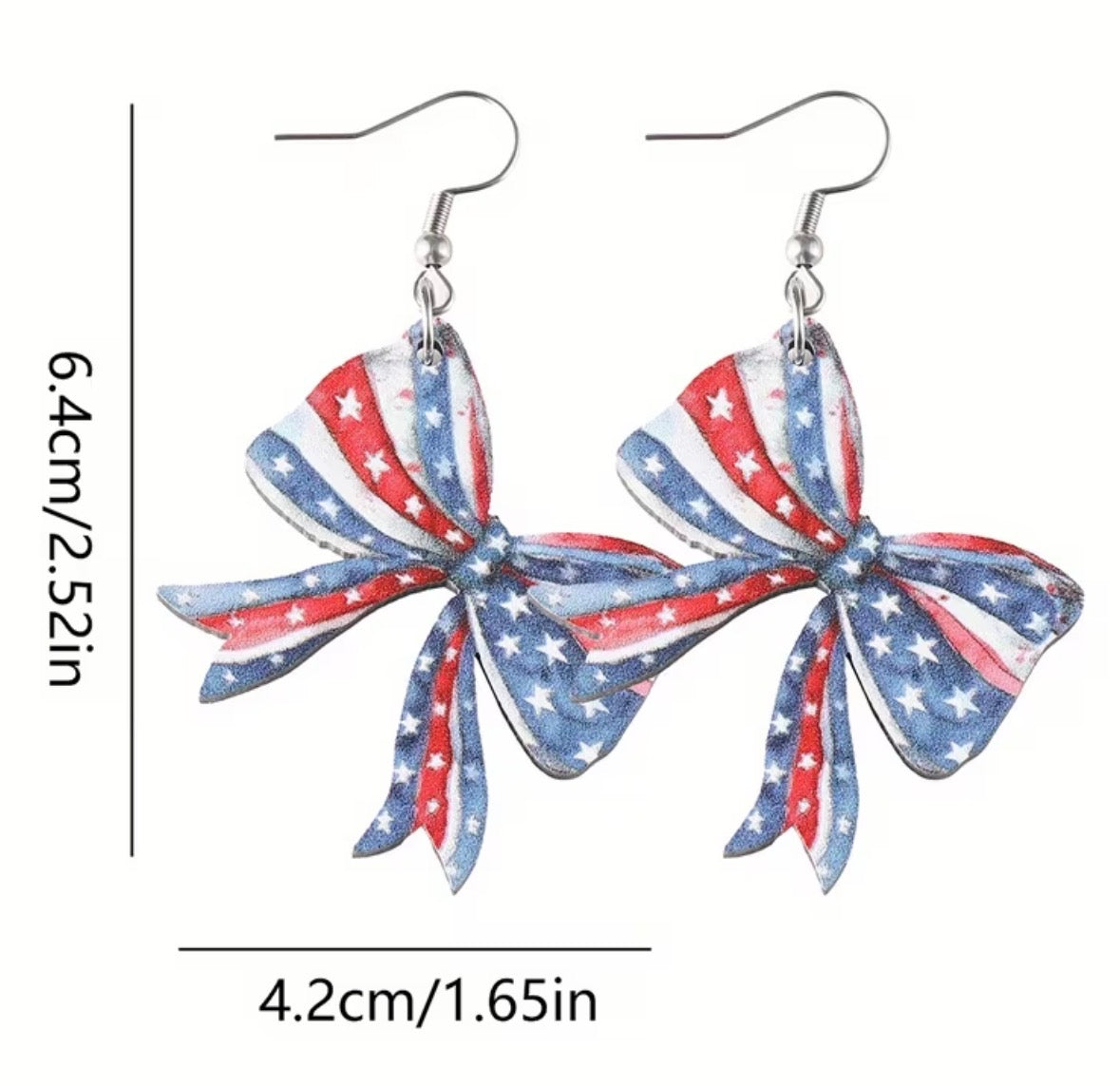 Red, White And Blue Star Bow Pendant Earrings