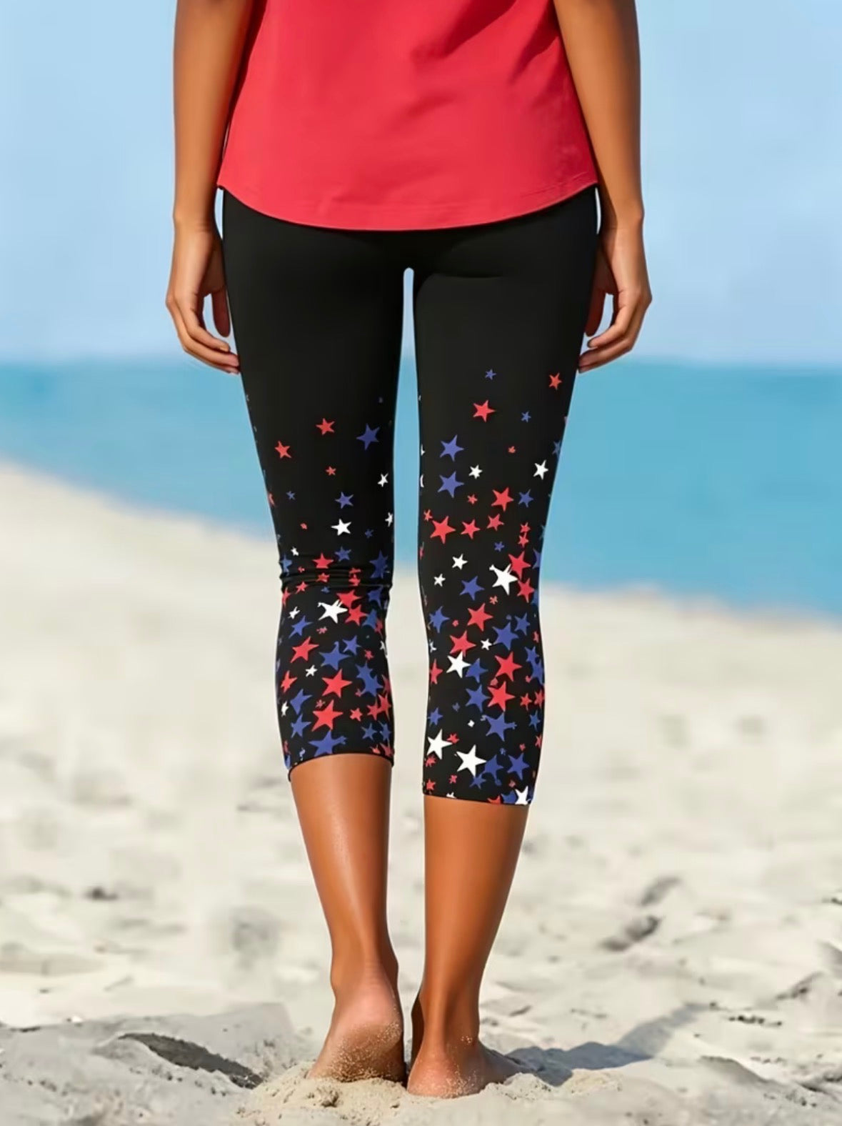 Capri Leggings with Red White and Blue Stars