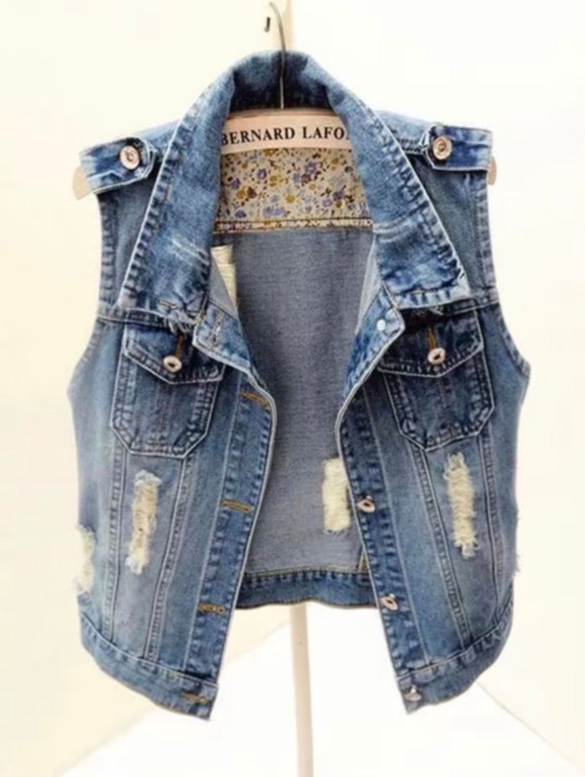 Plus Size Distressed Denim Vest
