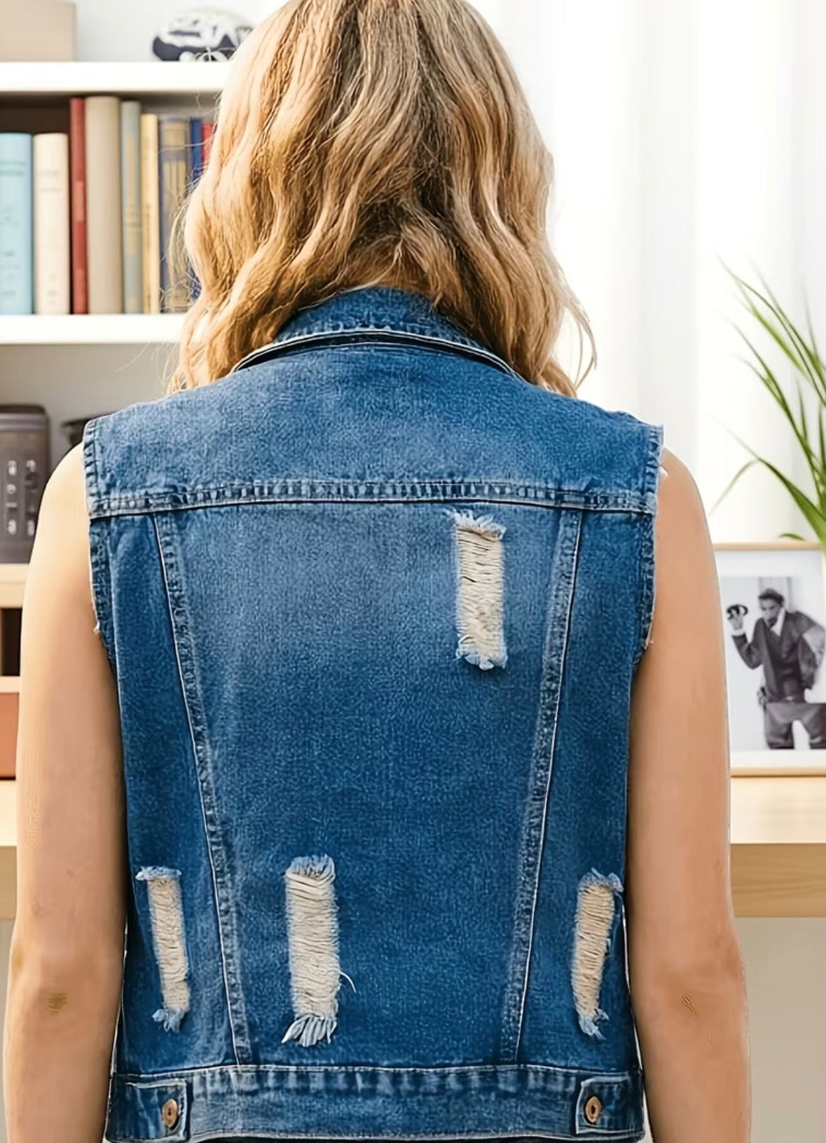 Plus Size Distressed Denim Vest