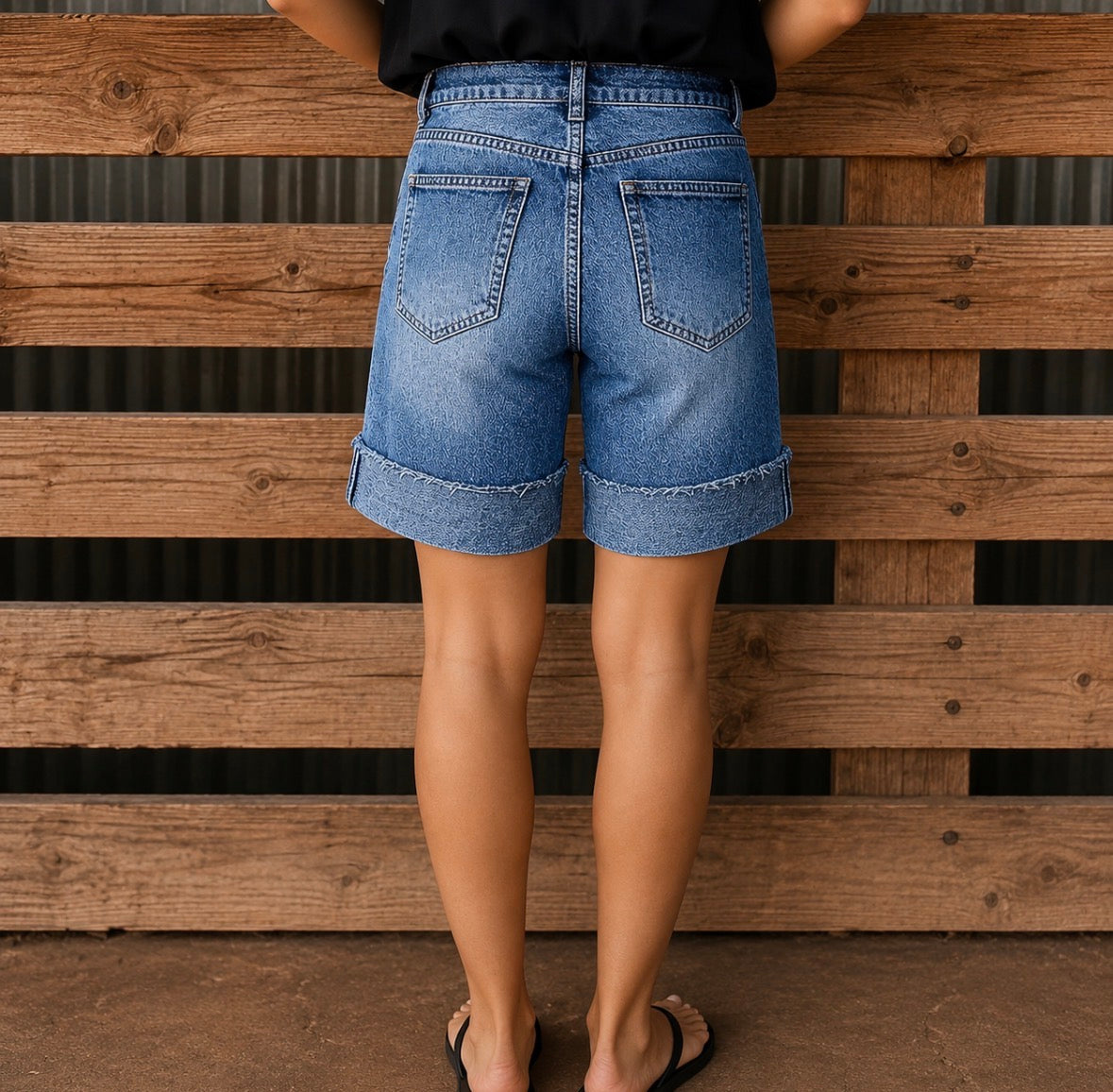 Retro Denim Bermuda Shorts with Drawstring