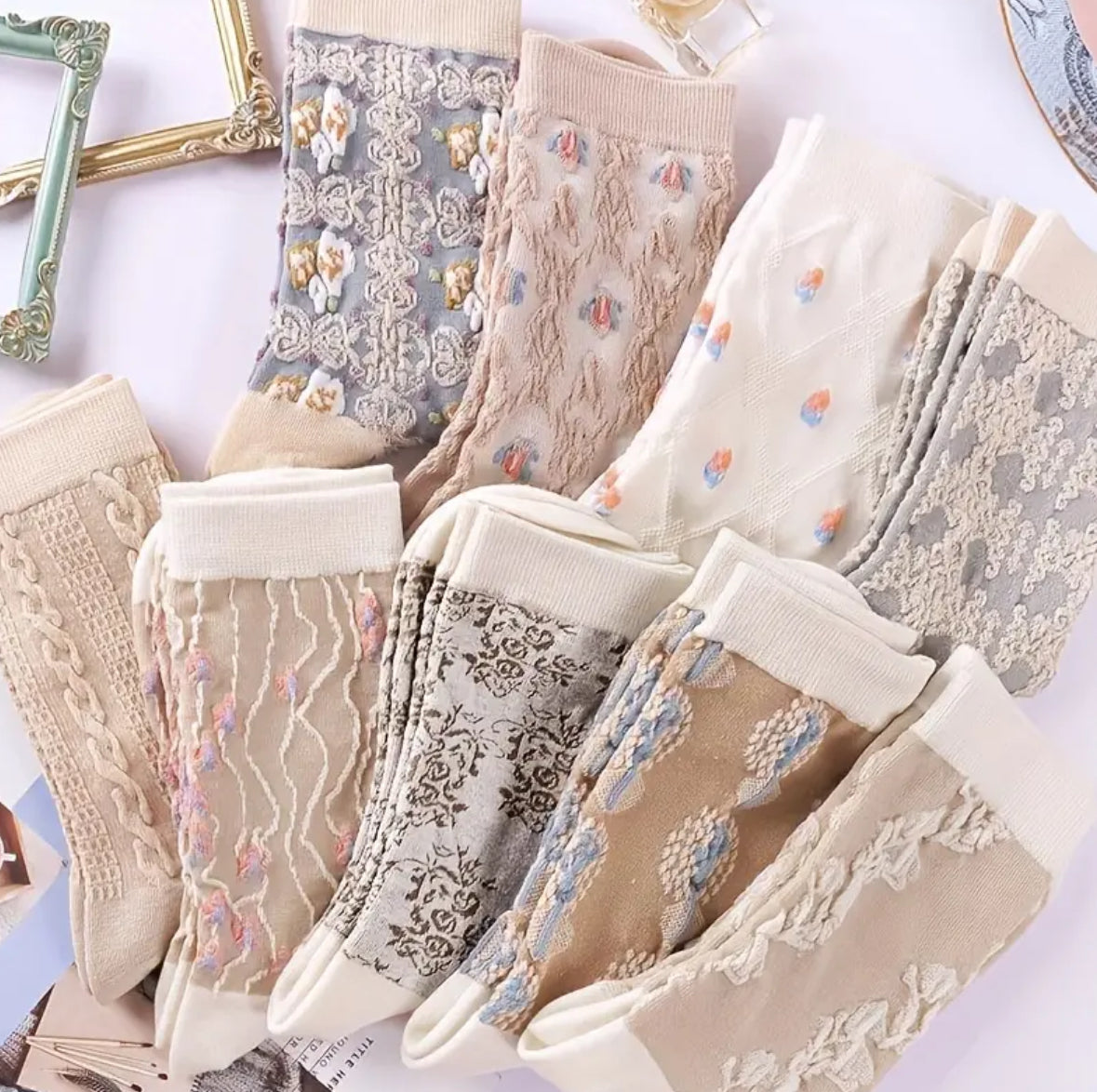9-pairs Floral Crew Socks