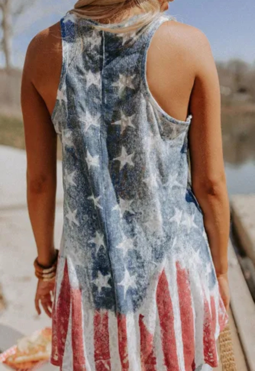 Vintage Washed Flag Print Shift Tank Top