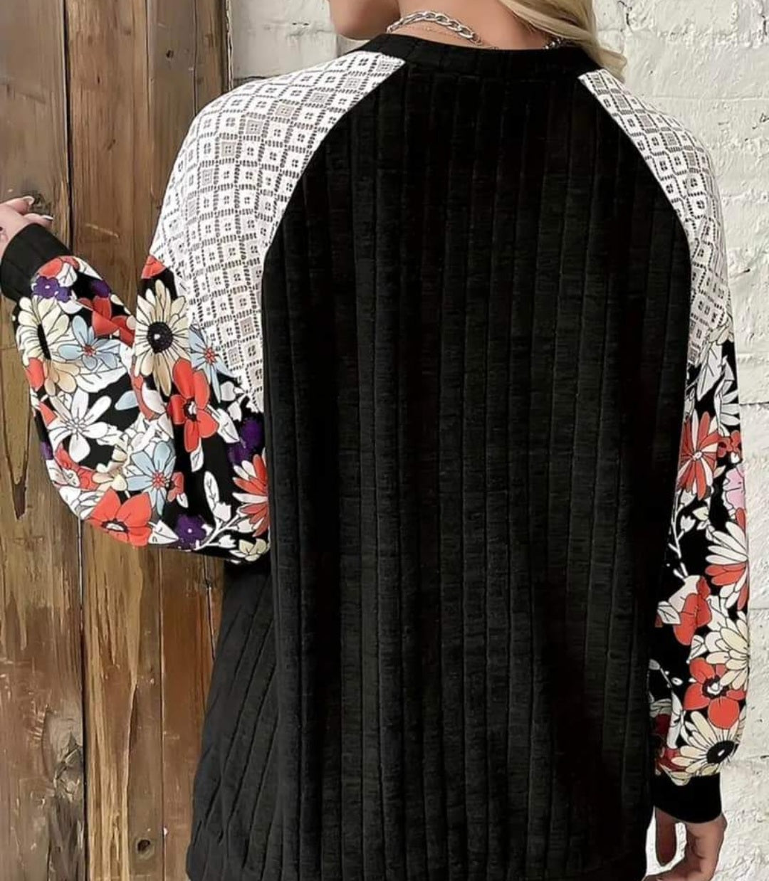 Long Sleeve Shirt with Floral Sleeves