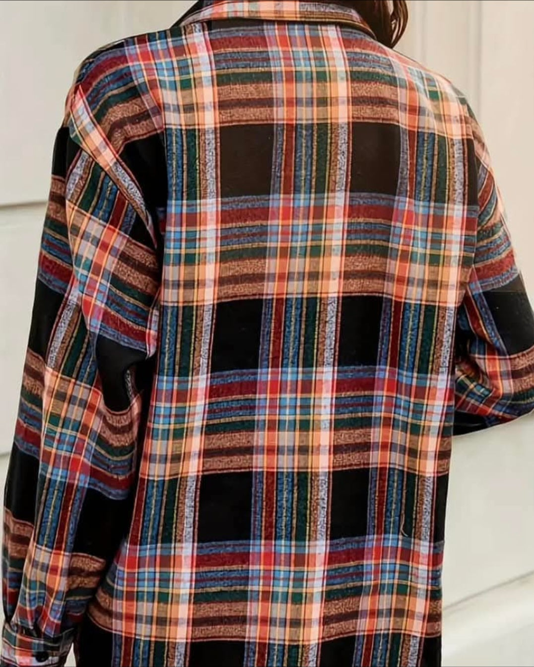 Long Sleeve Button Down Plaid Print Blouse