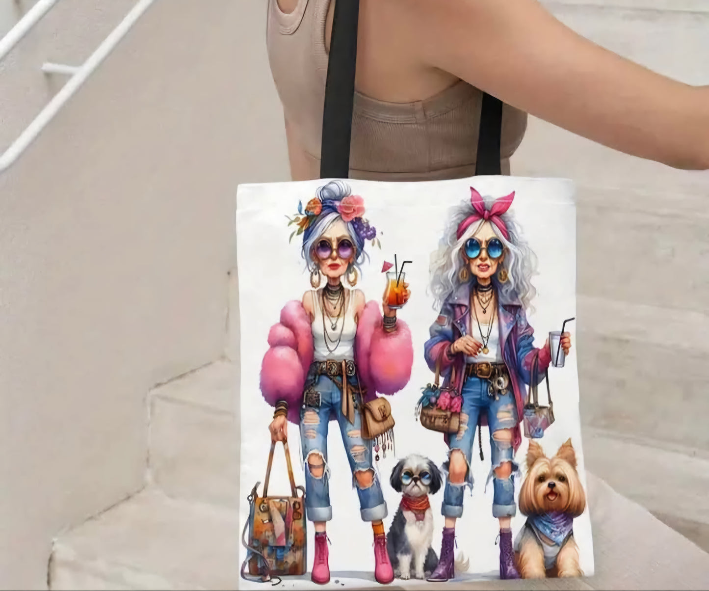 Totebag - Two Cool Chicks Walking Dogs