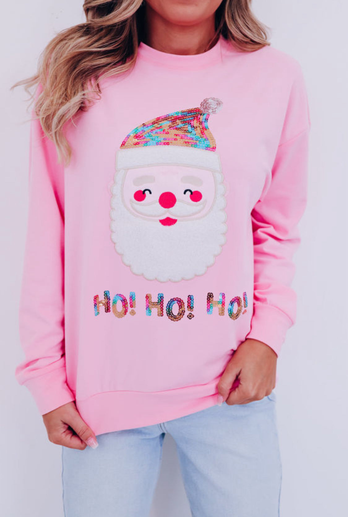 Pink Ho Ho Ho Sequin Santa Sweatshirt