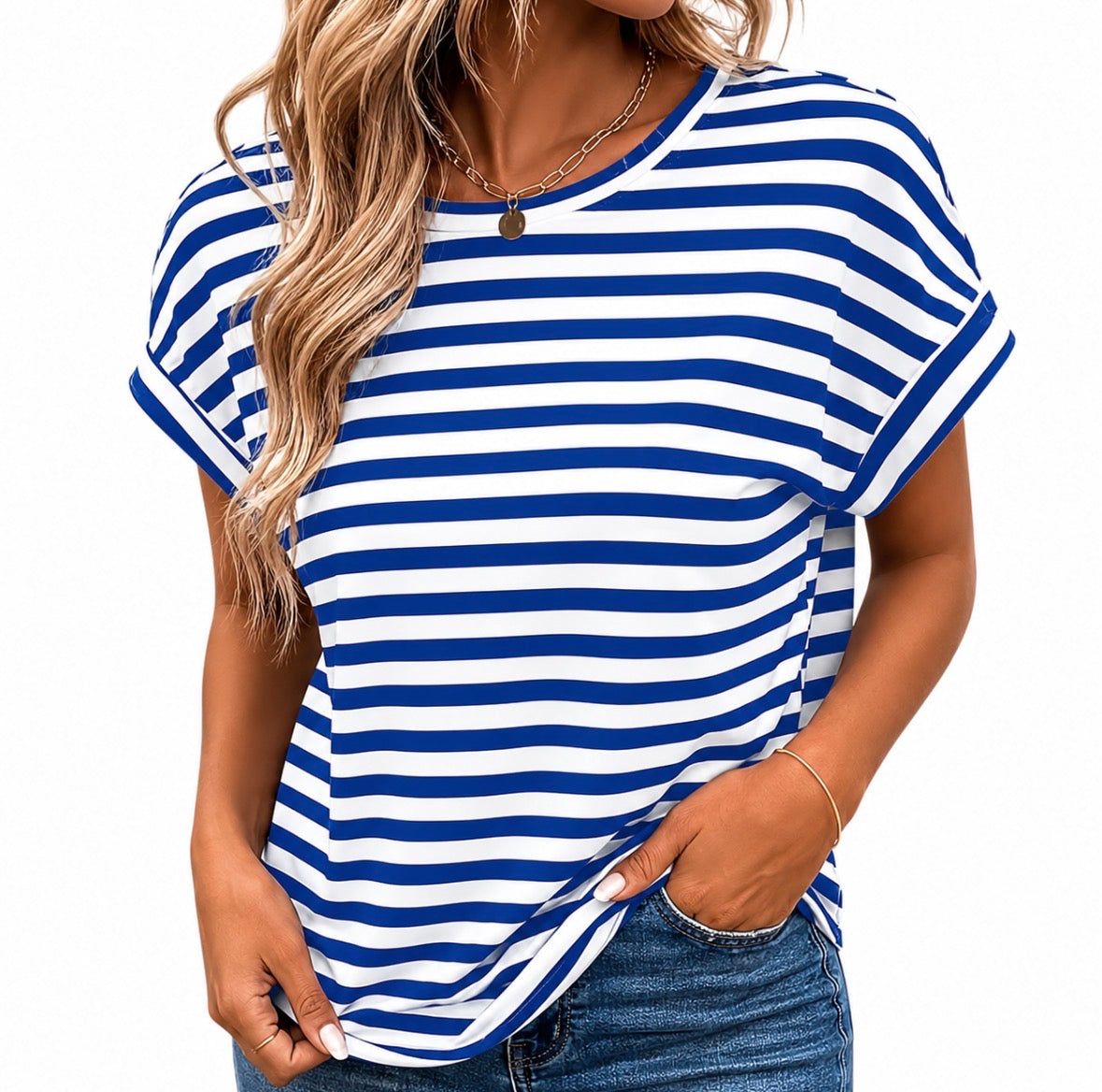 Plus Size Short Sleeve Backless Crossed Striped Top
