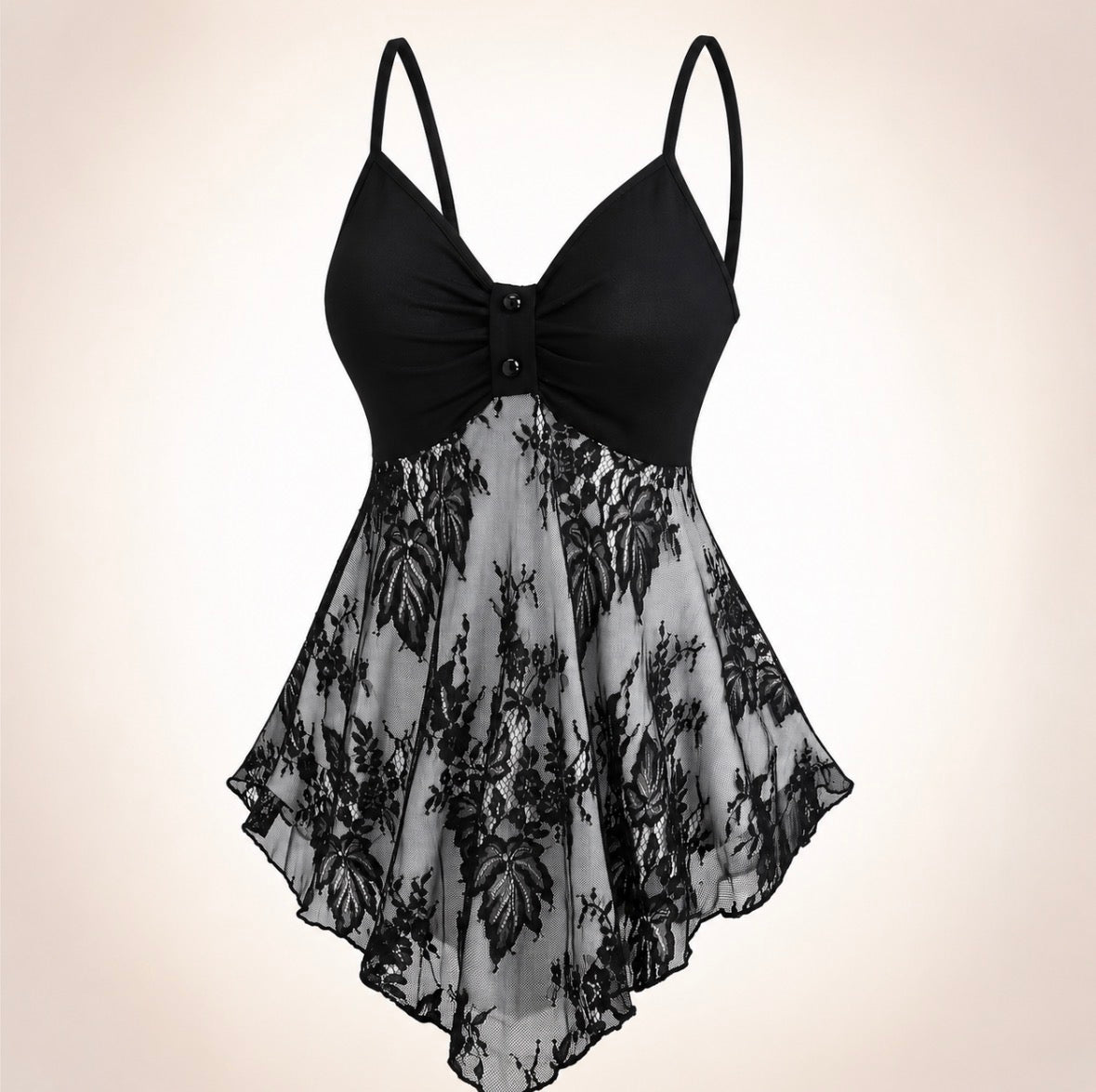 Black Lace Floral Asymmetrical Top
