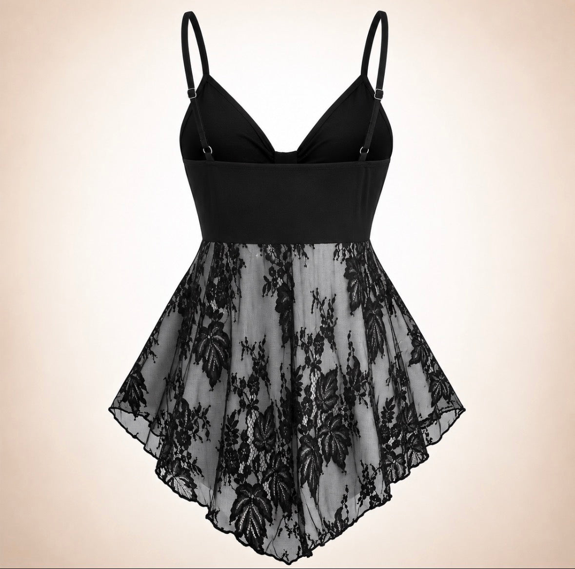 Black Lace Floral Asymmetrical Top