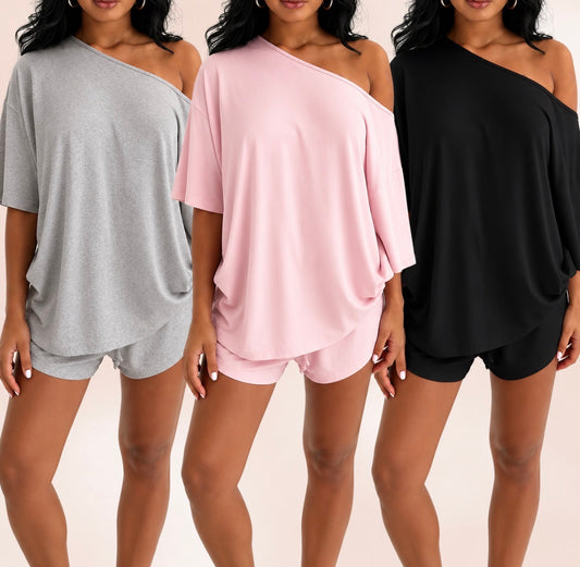 2-piece Off Shoulder Short Loungewear Set