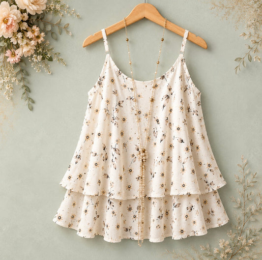 Plus Size French-Inspired Relaxed & Floral Aesthetic Spaghetti Strap Cami with Double-Layer Hem