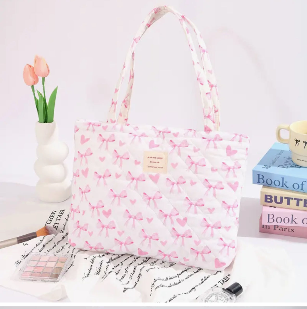 Quilted Corduroy Tote Bag with Fixed Handles