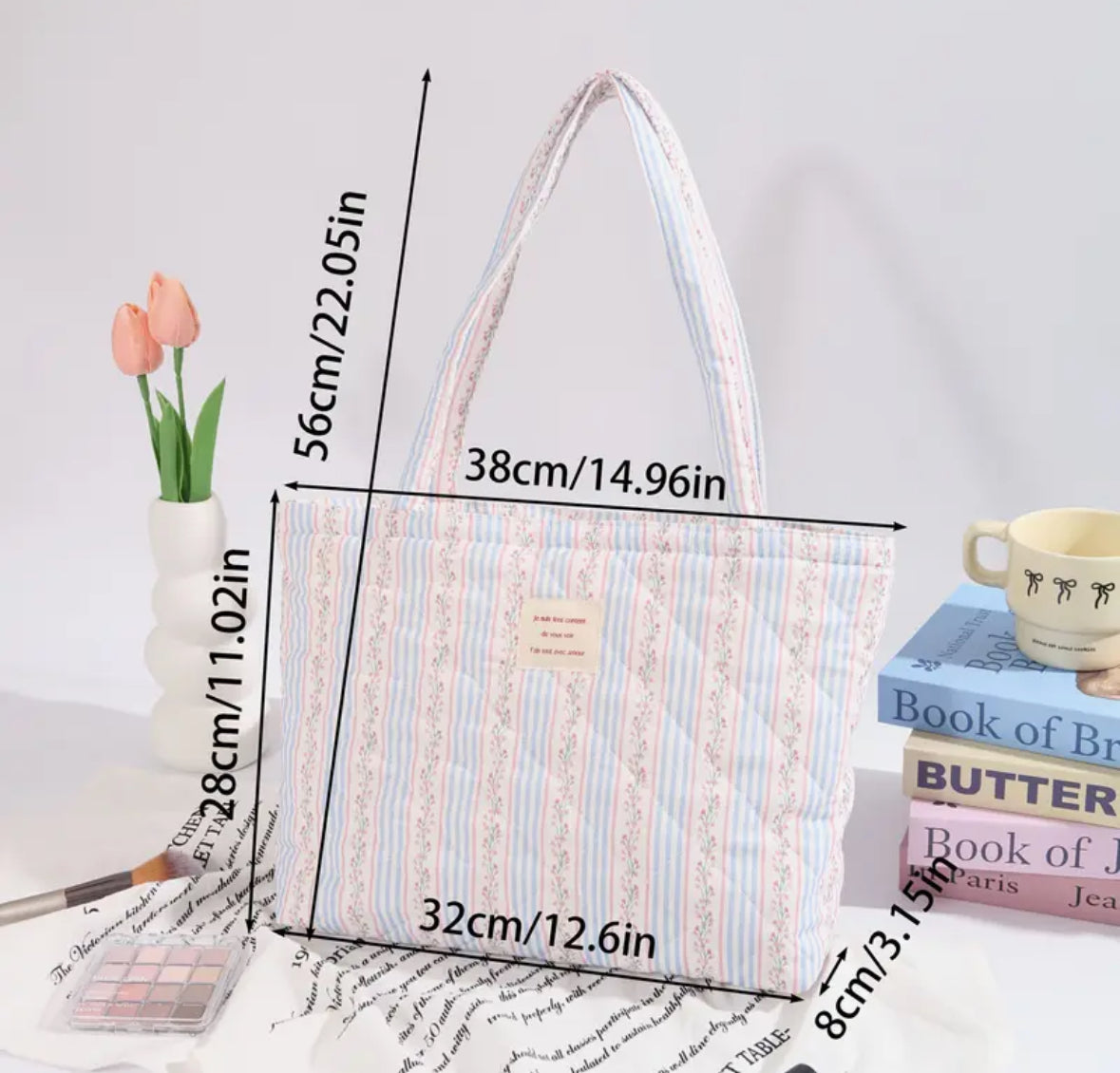 Quilted Corduroy Tote Bag with Fixed Handles